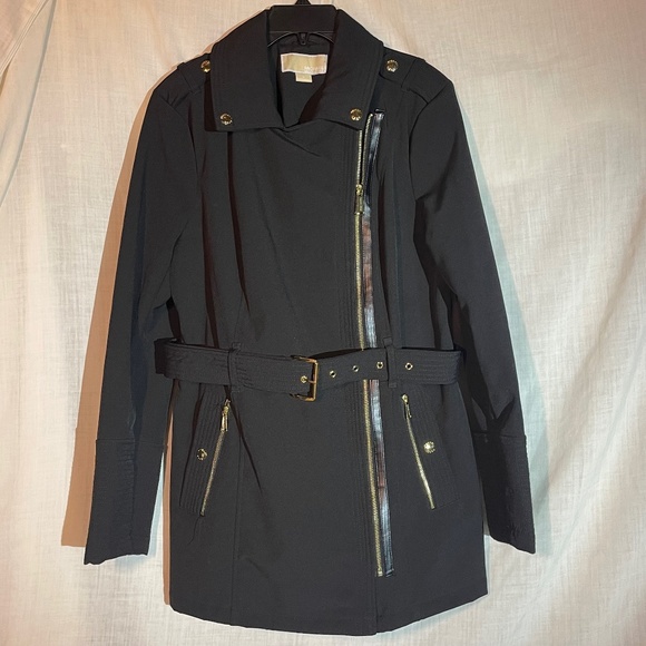 Michael Kors Woman's Jacket Black. Gold zippers and buttons. Belted, Lined Med - Picture 1 of 16